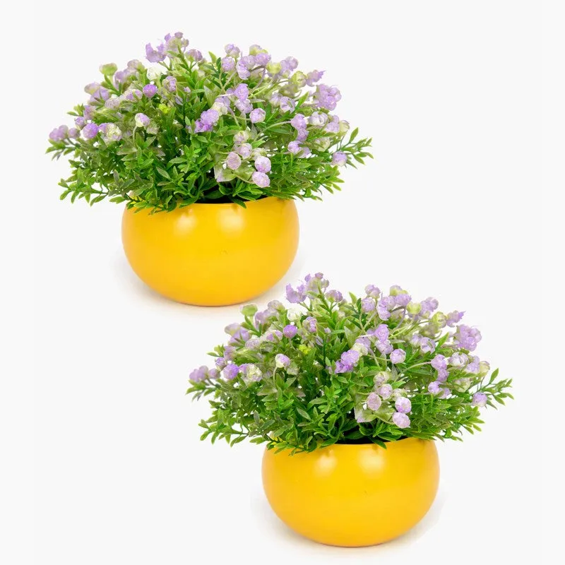 Velveta Artificial Rose Flower Plant With Pot (Violet,14CM) - Set Of Two media 3
