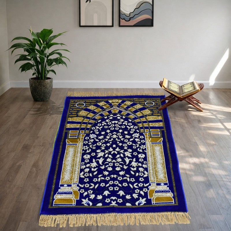 Classic Noor Velvet Pyaer Mat - Blue,Beige