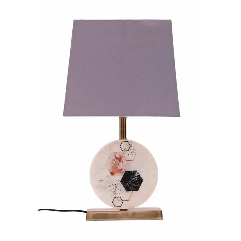 Hexa Marble & Brass Base Fabric Table Lamp - Multicolor media 4