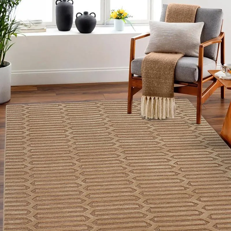 Diores Hand Tufted Geometric Wool & Nylon Carpet - Brown media 3