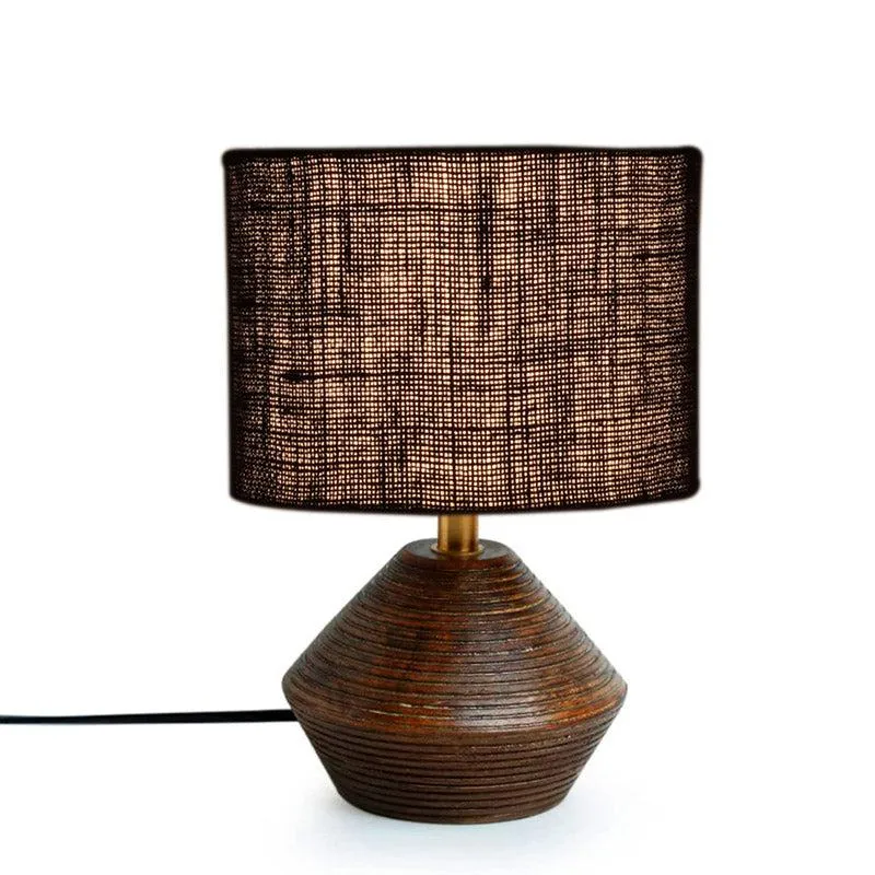 Yami Wooden Table Lamp With Jute Shade - Brown,Black media 3