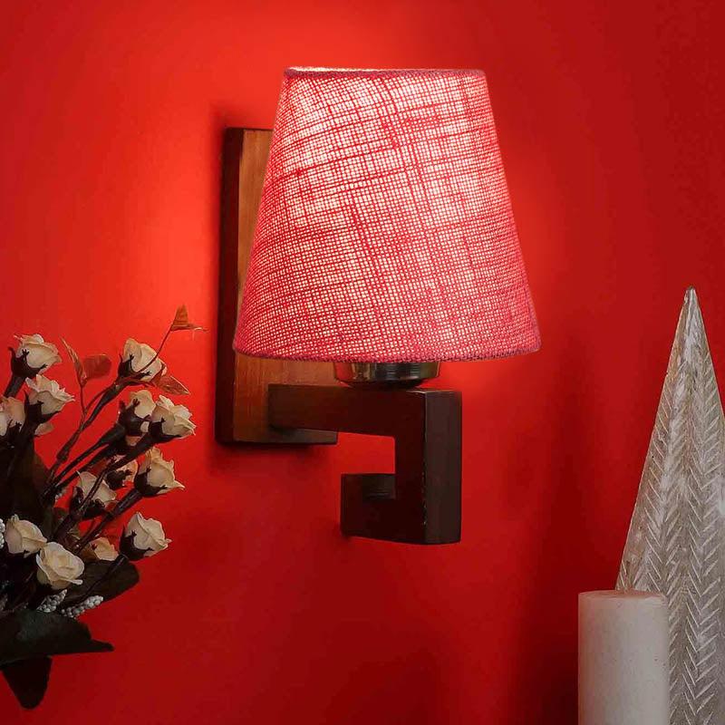 Rosy Conical Wooden Wall Lamp