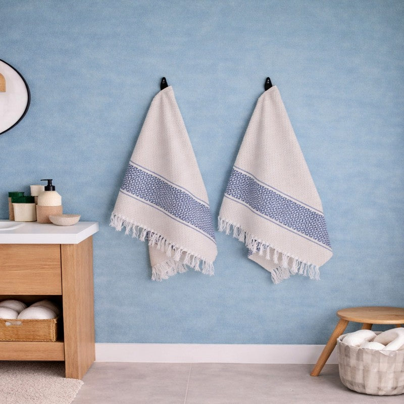 MosacStrip Cotton Hand Towel (Navy) - Set Of Four media 3