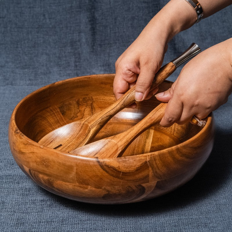Elowen Wood Salad Bowl with Serving Spoons (1750 Ml) - Three Piece Set media 9