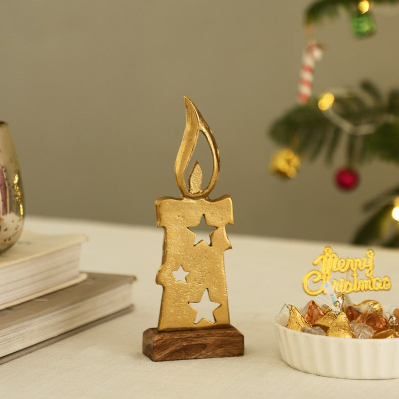 Golden Aluminum Flame Candle Showpiece