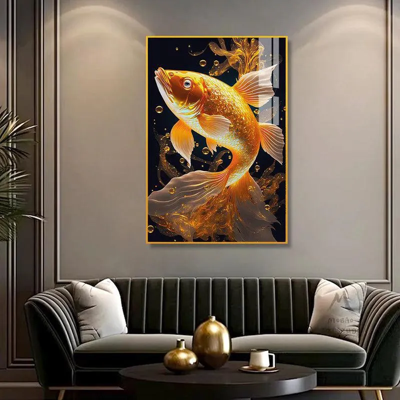 Auric Koi Modern Canvas Wall Art With Frame - Gold media 1