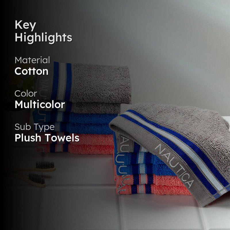Nautica Dove Down Cotton Face Towel (Grey,Coral & Blue) - Set Of Twelve media 2