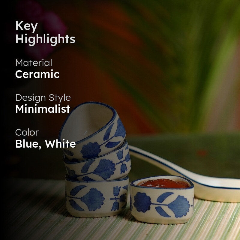ServeCraft Ceramic Dip Bowls (Blue,White ,40 mL Each) - Set Of Four media 2