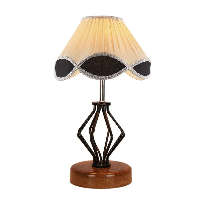Aurenix Cotton Table Lamp With Wooden Base - Ivory media 7