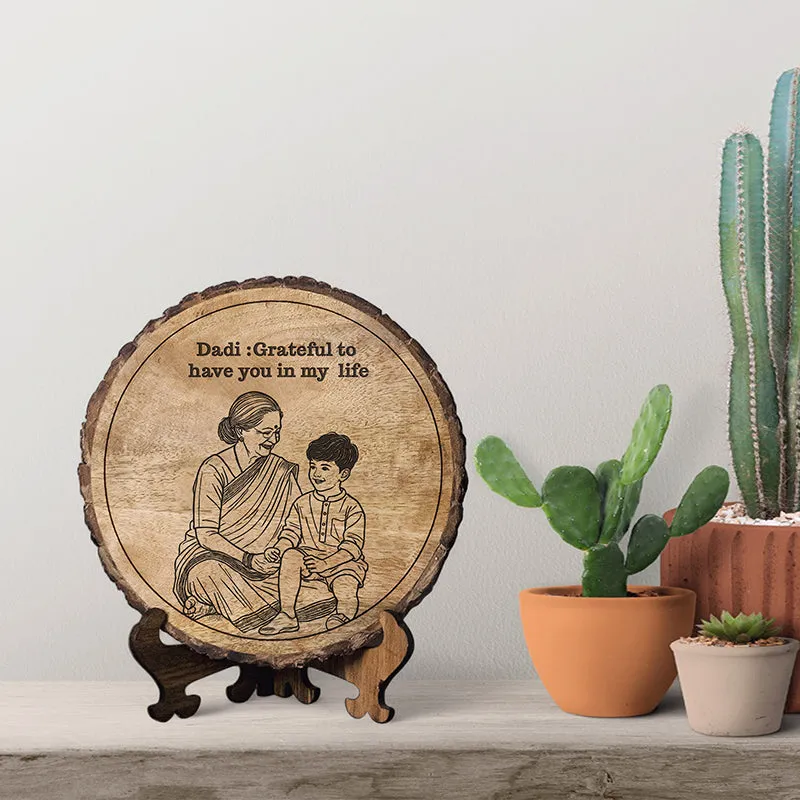 Grateful To Dadi Wood Showpiece - Round media 1