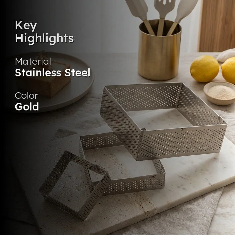 Perforated square tart rings with kitchen styling and highlight overlay