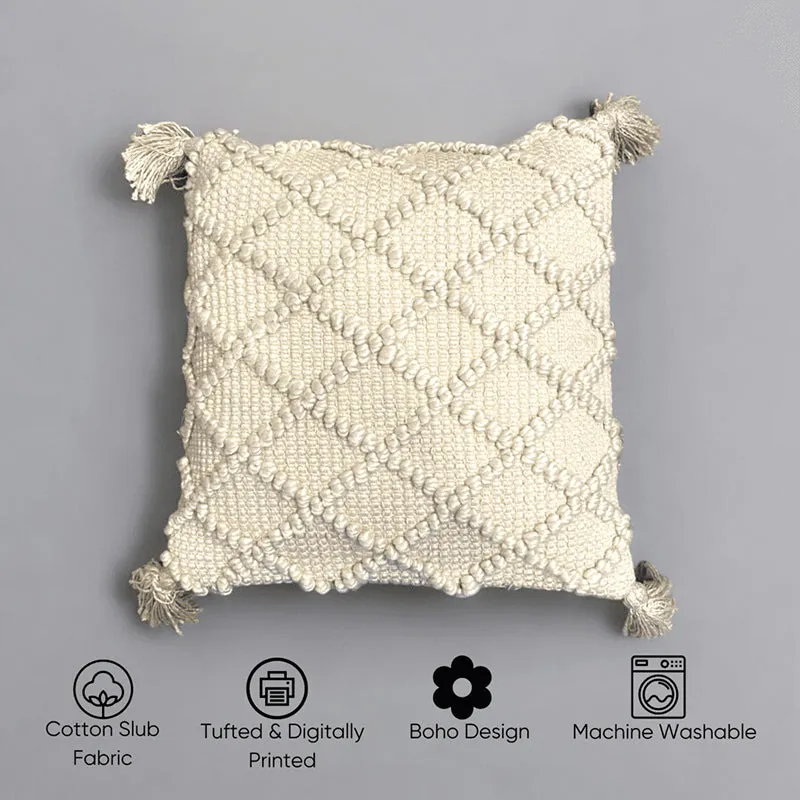 Plush Grid Tufted Cushion Cover - Beige media 5