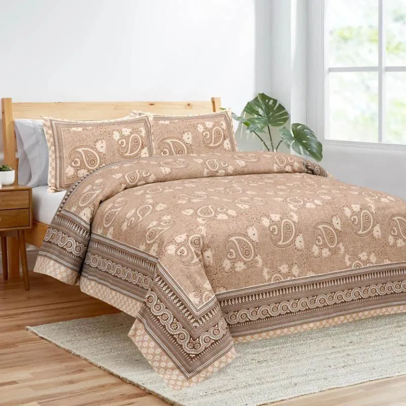 Petals & Paisleys Cotton Bedsheet (Brown) - 120 TC media 1