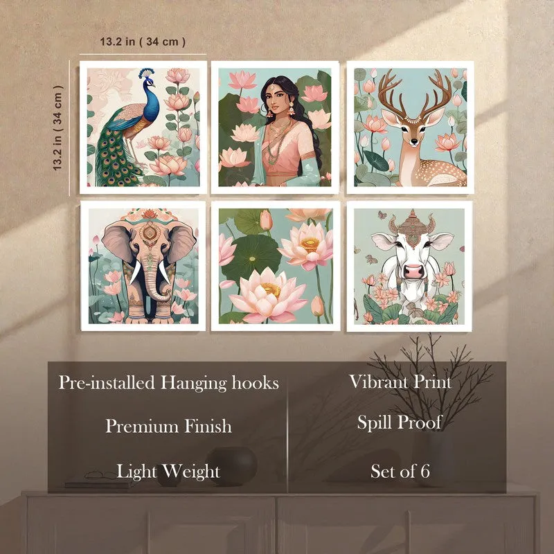 Temple Garden Paper Wall Painting With Frame - Set Of Six media 7