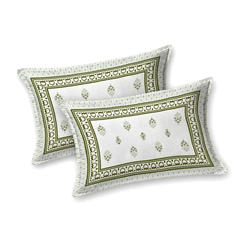 Gardenon Cotton Bedsheet (White,Green) - 240 TC media 4