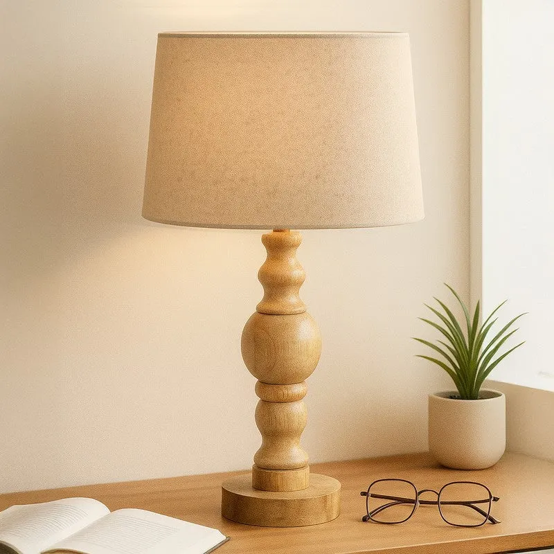 FlexiGlow Adaptive Wooden Table Lamp - Beige media 2