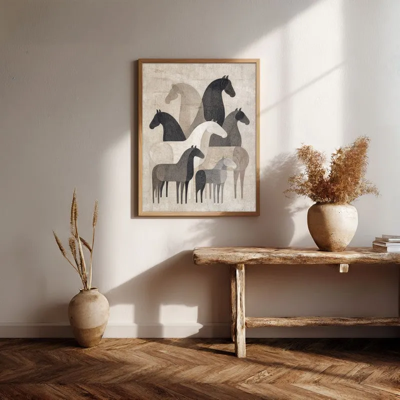 Abstract Horse Collective Wall Painting With Brown Frame media 7