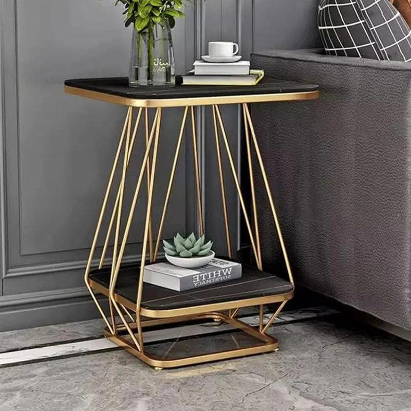 Solstice Form Metal Accent Table with Marble Top - Charcoal & Gold media 3