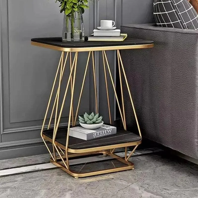 Solstice Form Metal Accent Table with Marble Top - Charcoal & Gold media 3