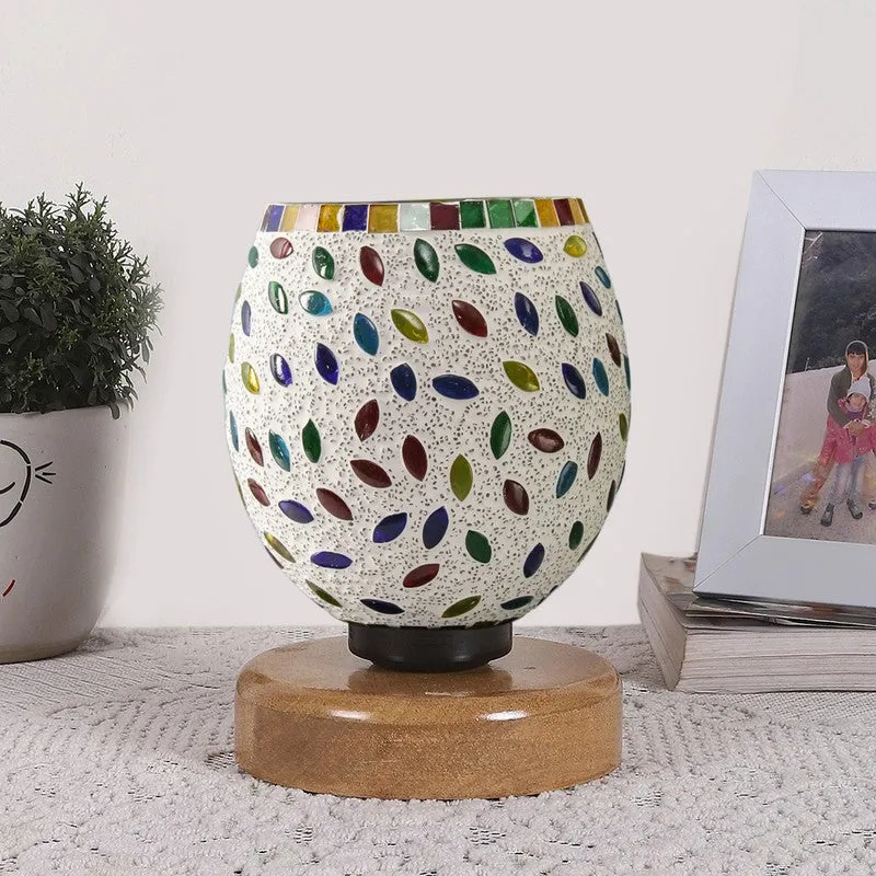 Glazerra Mosaic Glass Table Lamp With Wooden Base - Multicolor media 4