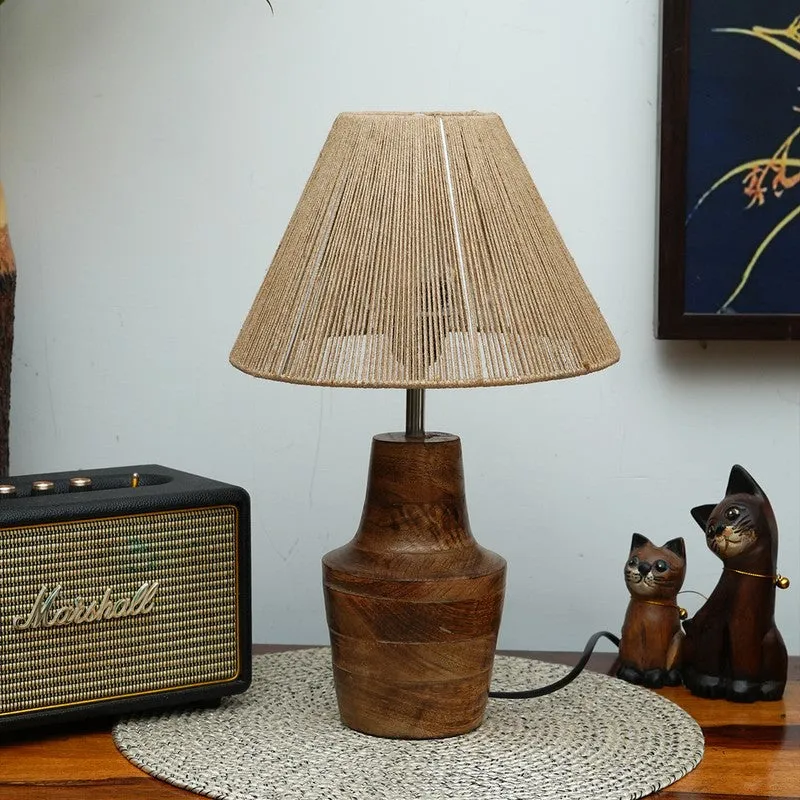 Emberveil Cotton Table Lamp Wooden Base - Beige media 3