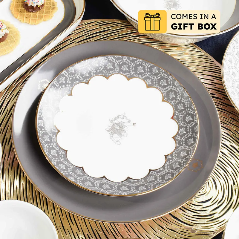 Gilded Legacy 24k Gold Brushed Porcelain Dinner Set (Grey) - 33 Piece Set media 1