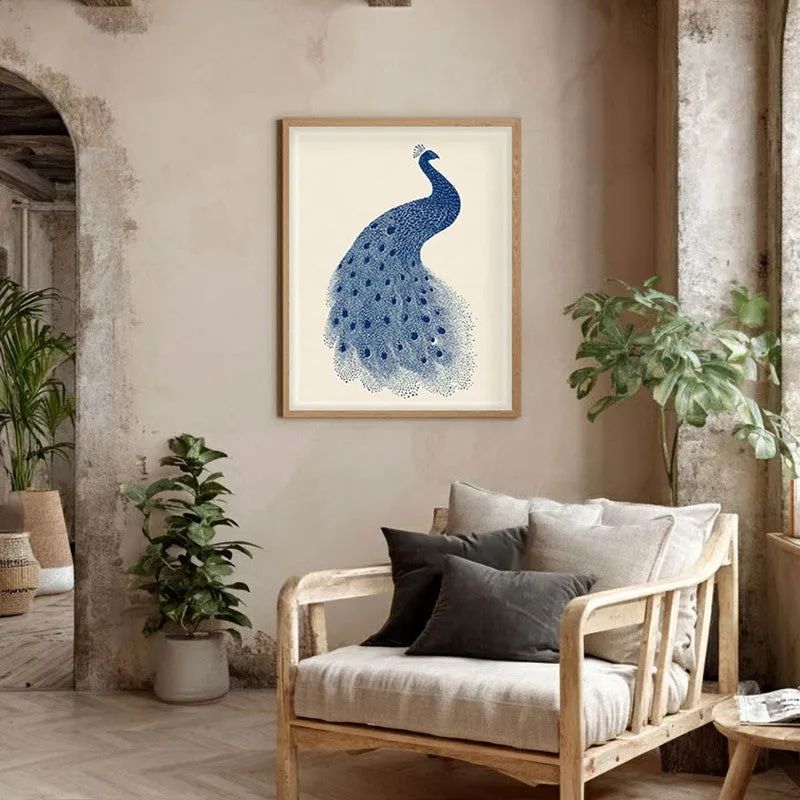 Minimal Peacock Motif Canvas Wall Painting With Brown Frame media 9