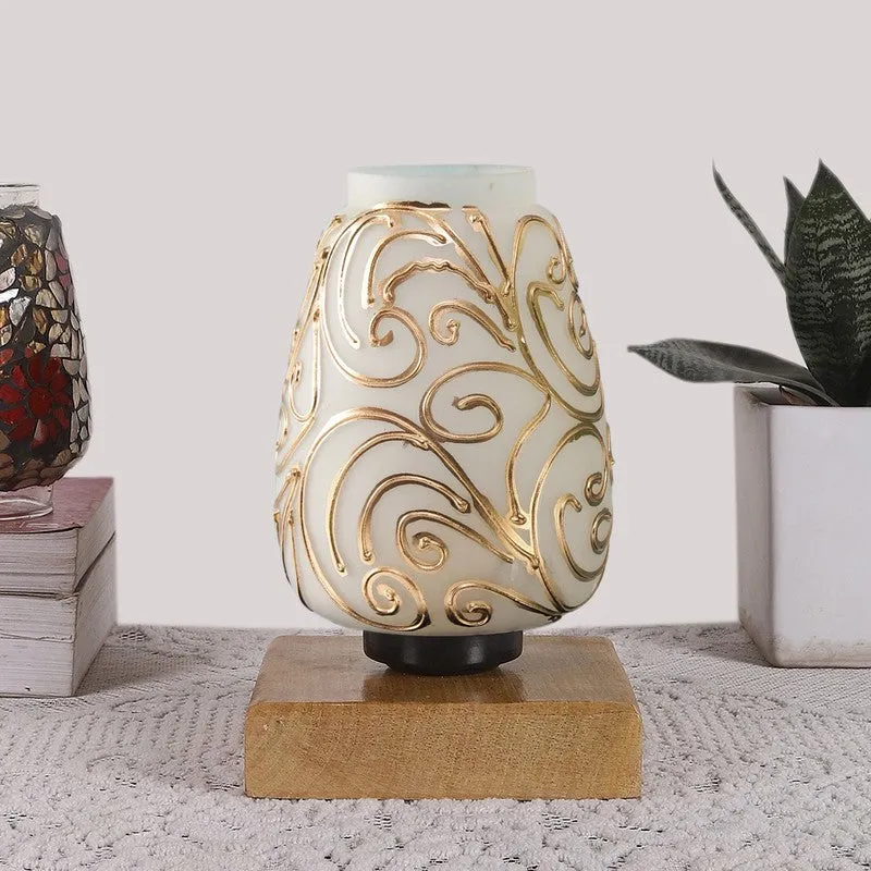 Prismato Glass Table Lamp With Wooden Base - White & Gold media 4