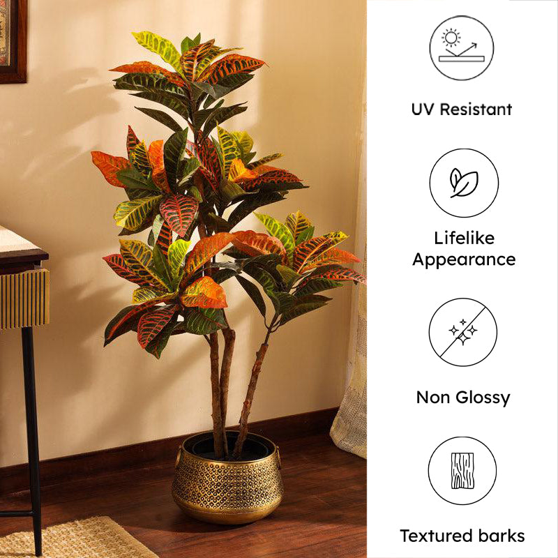 Artificial Realistic Croton Plant With Black Plastic Pot - 3.9 Feet media 8