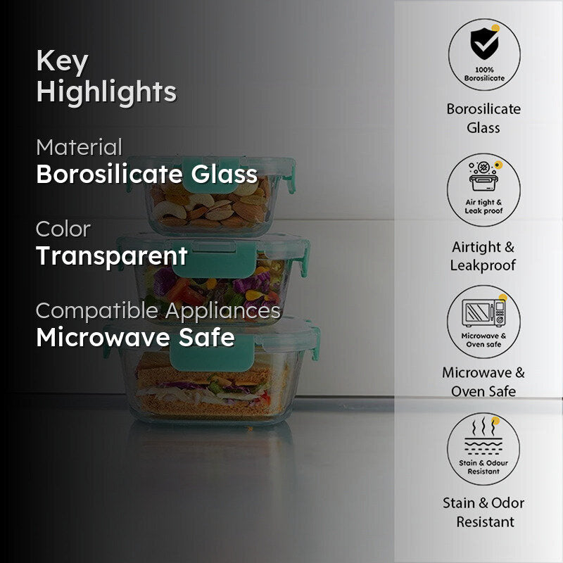 Crusade Square Glass Container (310, 520 & 800 ML) - Set Of Three media 2