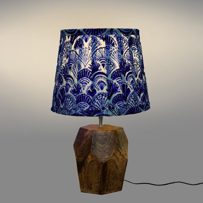 Artisan Facet Wooden Base Cotton Table Lamp - Blue media 4