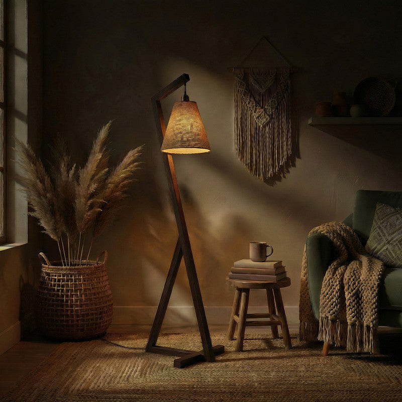 Glacienne Wooden Floor Lamp With Fabric Shade media 3