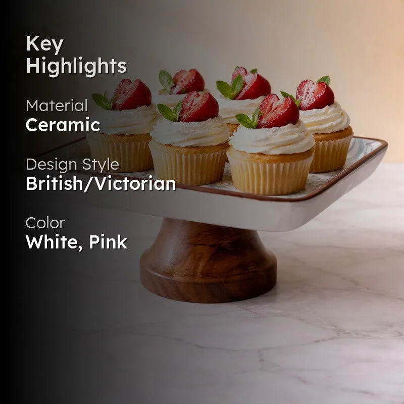 Floral Square Ceramic Cake Stand media 2