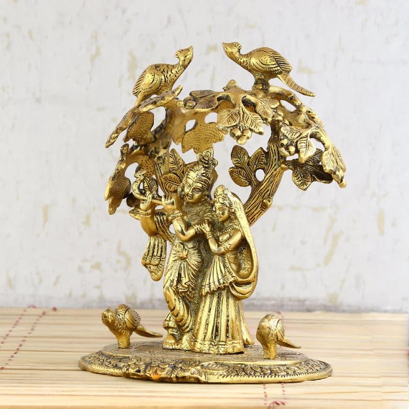 Radha Krishna Under Sacred Tree Metal Showpiece - Gold