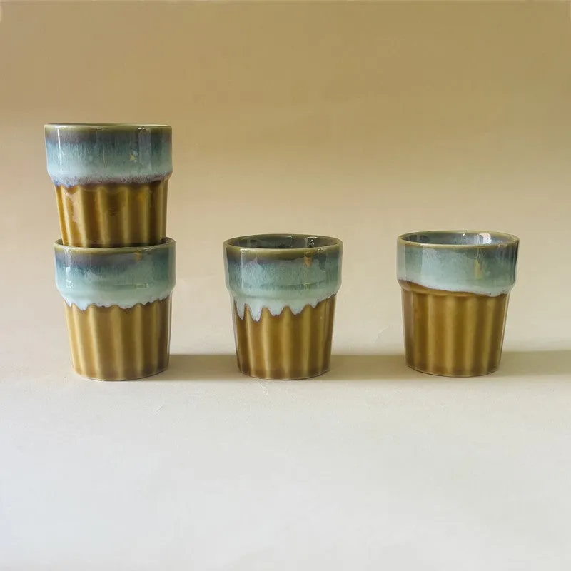 Handcrafted Ceramic Kulhads (Mustard/70 mL Each) - Set of Four media 5