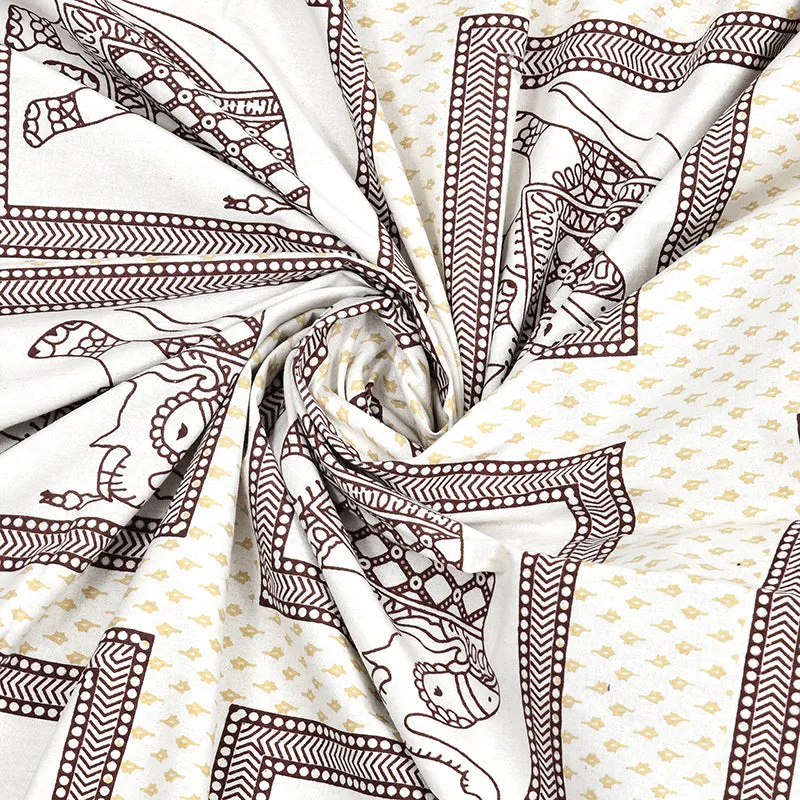 Trunks n Tusks Cotton Bedsheet (Brown) - 144 TC media 5