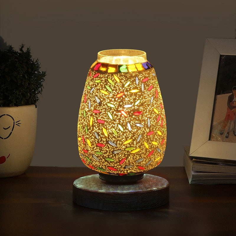 Illumia Glass Table Lamp With Wooden Base - Multicolor