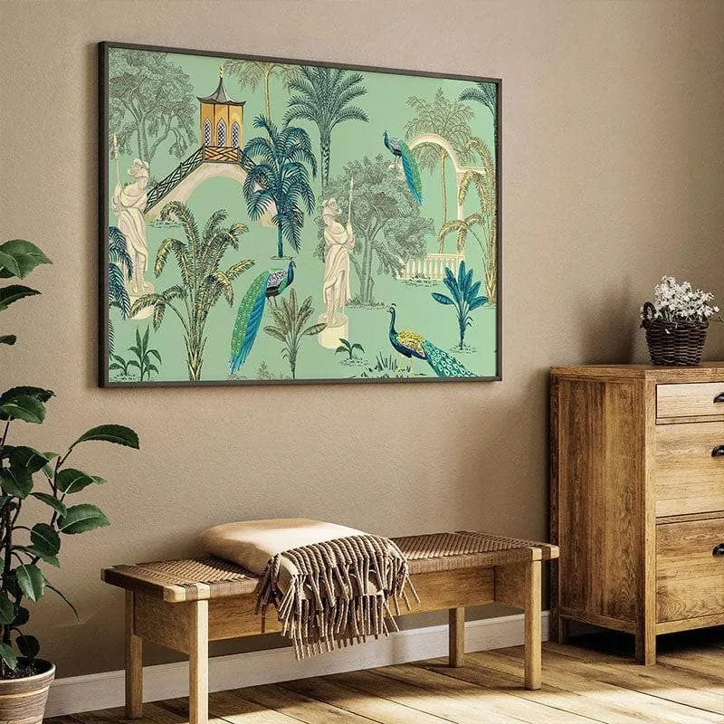 India Peacock Heritage Wall Painting - Black Frame media 1