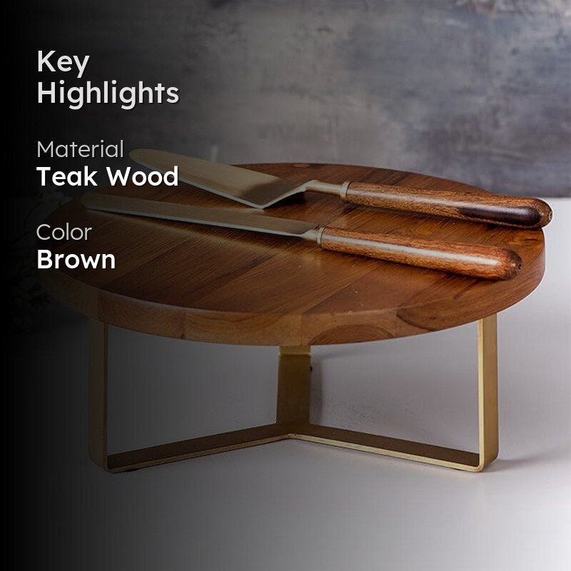 Delicia Teak Wood Cake Stand With Knife and Server (Brown) - Three Piece Set media 2