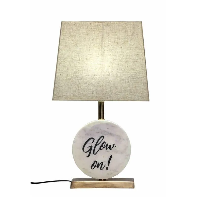 Glow On Marble & Brass Base Fabric Table Lamp - Beige,White media 4