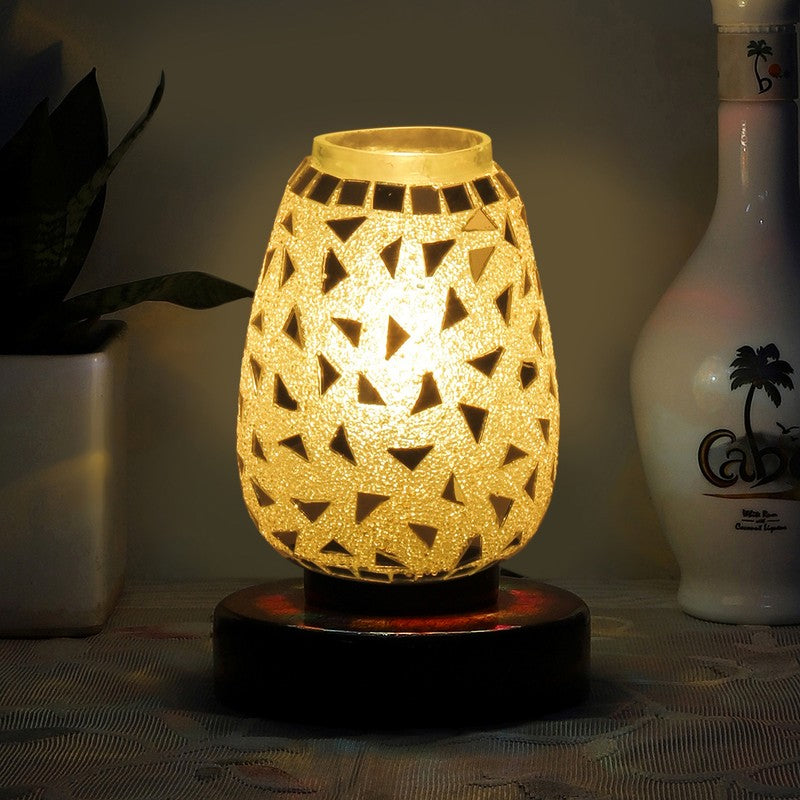 Auralisse Mosaic Glass Table Lamp With Wooden Base - Multicolor