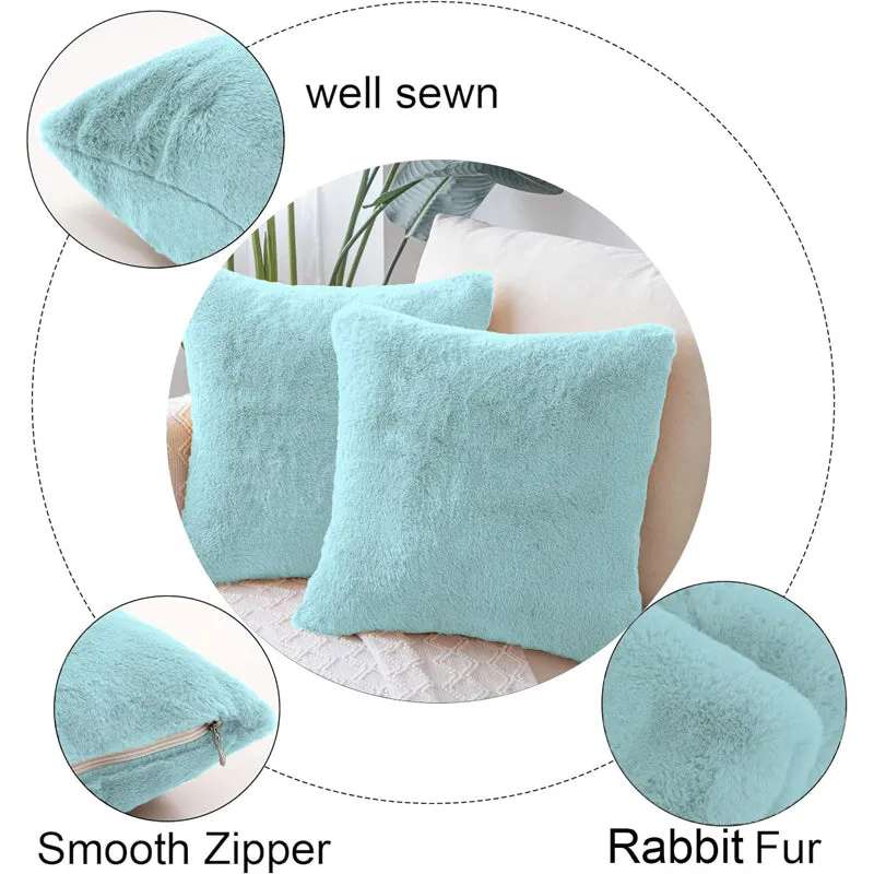 Fur Dual Cushion Cover Set (Turquoise) - Set Of Two media 5