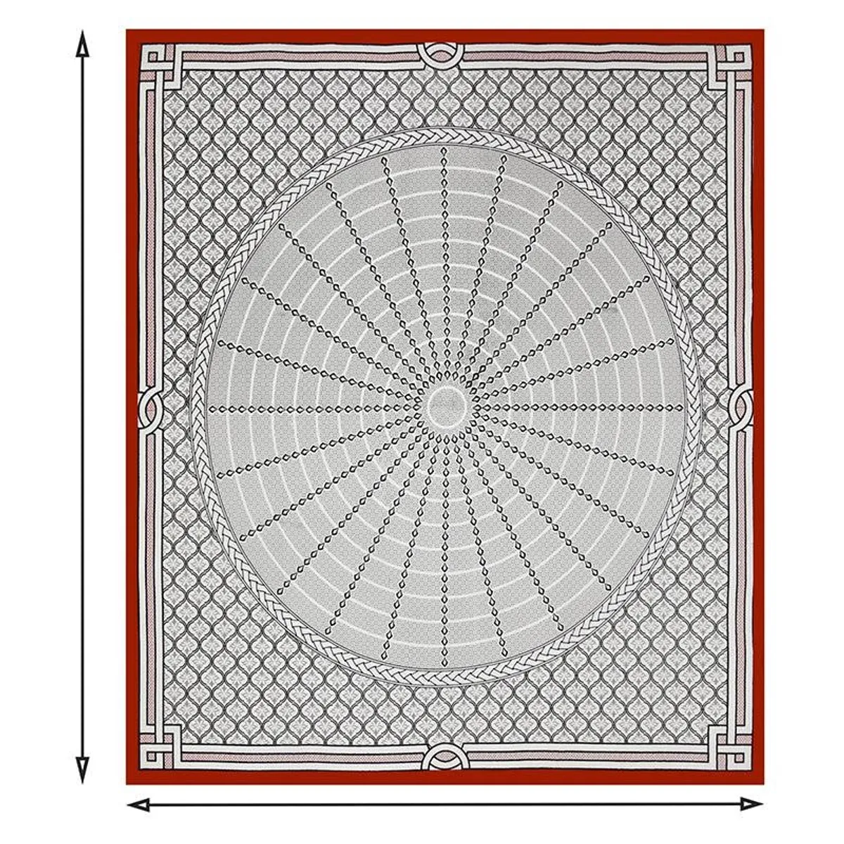 Full view of the square printed bedsheet with red border