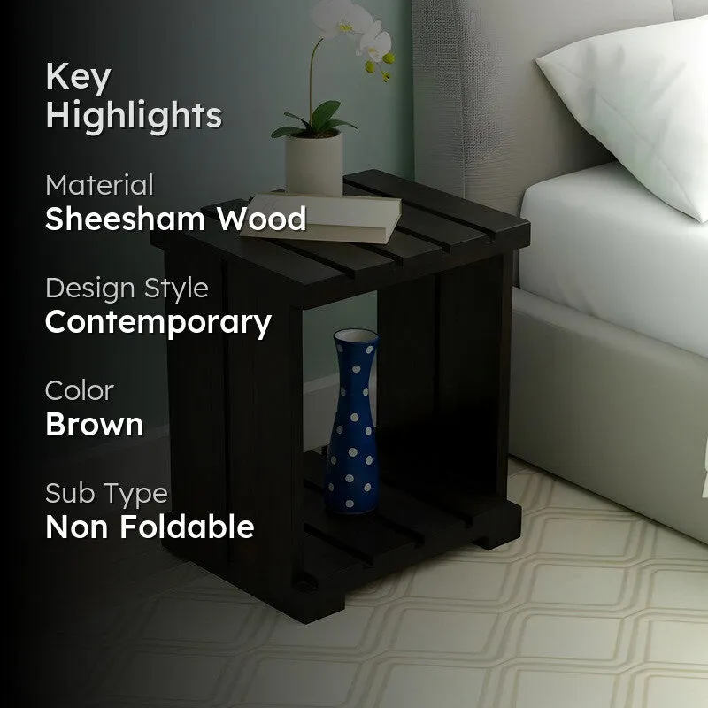 Zverix Sheesham Wooden Side & Bedside Table - Brown media 2