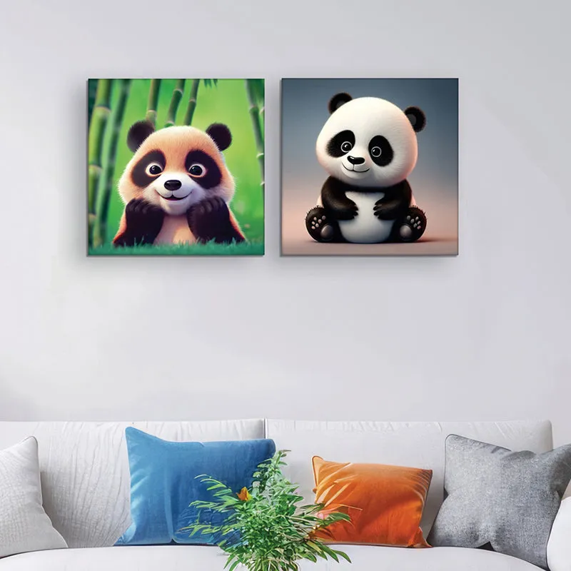 Whimsical Panda Canvas Wall Painting - Set Of Two media 1