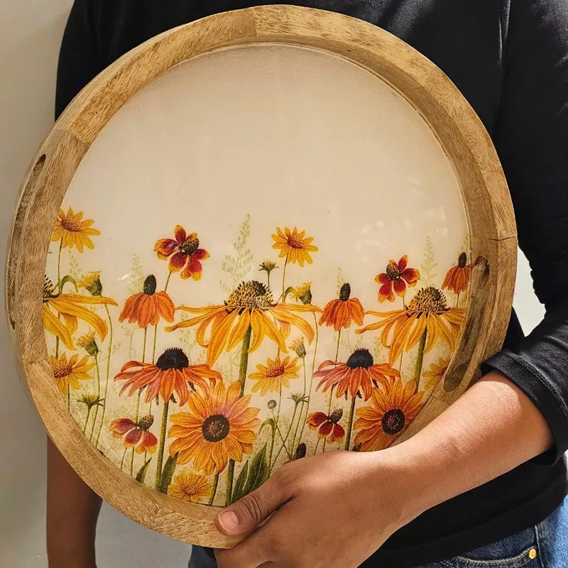 Sunflower Fileds Wood Serving Tray media 6