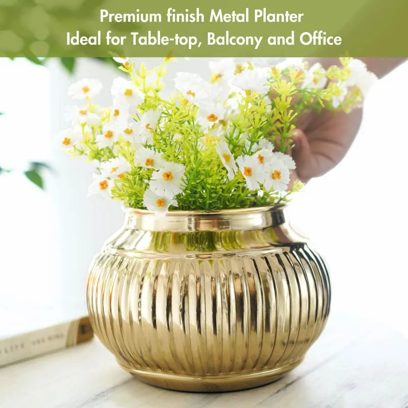 Potsi Gold Matki Metal Planter - Gold media 8