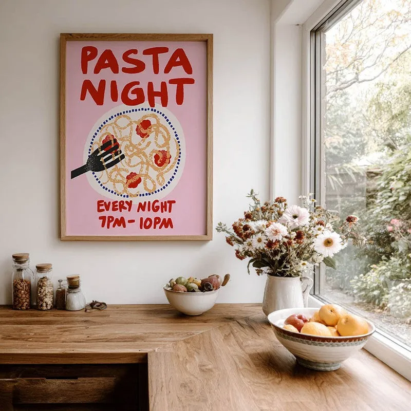 Pasta Night Archival Canvas Wall Art - Brown media 8