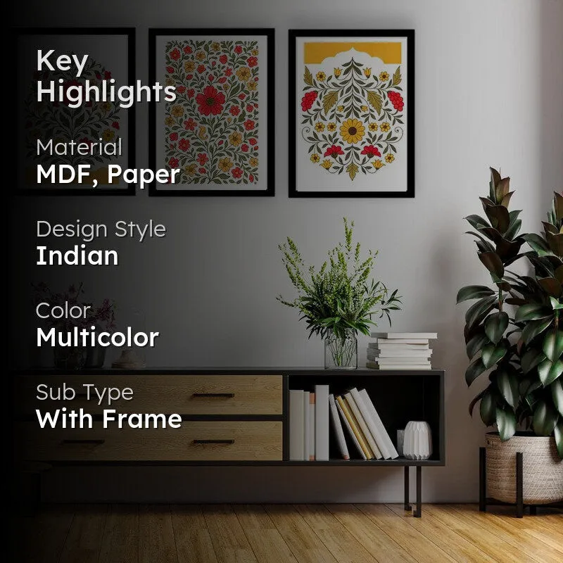 Indigo Garden Paper Wall Painting With Frame - Black media 2