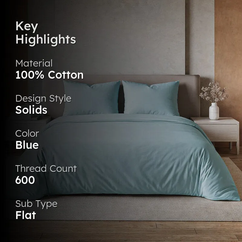 Plusherie Solid Cotton Bedsheet (Ice Blue ) - 600 TC media 2